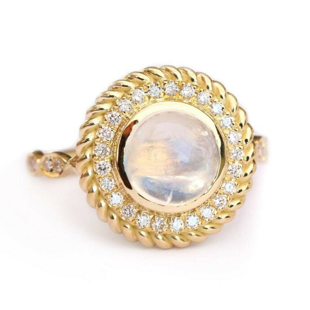 New Elegant 18k Yellow Gold Plated Moonstone Ring - Picture 5 of 5